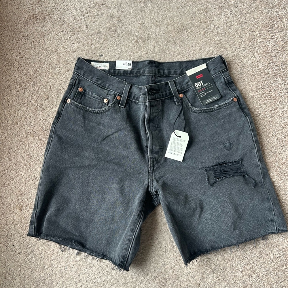 Levi's Charcoal Distressed Denim Shorts